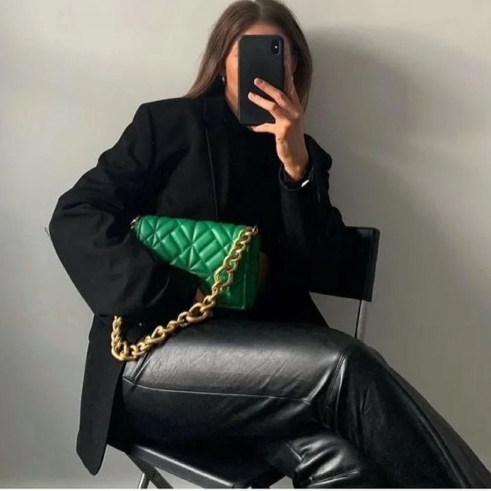 Zara Green Quilted Chain Strap Shoulder Bag